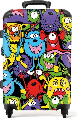 Produktbild von NoBoringSuitcases.com - Großer Reisekoffer Monster mit 4 Rollen - Kinderkoffer auf Rollen - Geräumiger Gepäckkoffer groß 20 kg - Rollkoffer 72 Liter - Koffer groß - Kinderkoffer JungenKoffer Mittelgroß 67x43x25 cm, 72L,