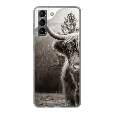 Produktbild von MuchoWow® Handyhülle Schutzhülle Hülle für Samsung Galaxy S21 Scottish Highlander - Stier - Schwarz - Weiß Silikon Softcase Handy Hülle - Softcase