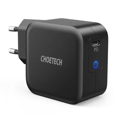 Zdjęcie produktu dla Ładowarka sieciowa Choetech Q6006, GaN, USB-C, 60W, Power Delivery, USB-C na USB-C, 1,8m, czarna