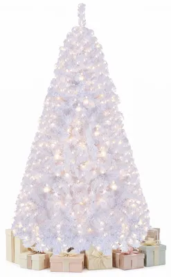 Obrázok produktu pre Umelo vyzerajúci vianočný stromček s efektom snehu, výška 180 cm, smrek s 230 teplými bielymi LED diódami, 8 režimov osvetlenia, 770 vetvičiek a biely stojan