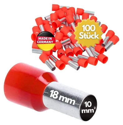 Produktbild von 100 Stück Kalitec AE1018RT Aderendhülsen isoliert 10,0mm² 18mm lang rot I  Germany I Industriequalität
