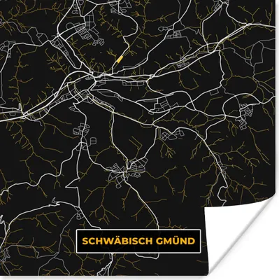 Produktbild von MuchoWow® Poster Schwarz und Gold - Stadtplan - Schwäbisch Gmünd - Deutschland - Karte 100x100 cm - Babyzimmer