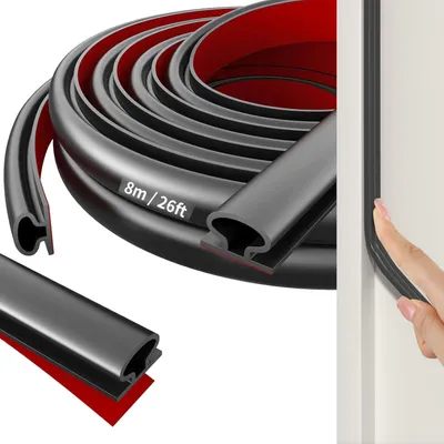 Immagine prodotto di Guarnizione autoadesiva per porte e finestre - Guarnizione di gomma per l'impermeabilità e l'isolamento acustico - Nero, 6 m
