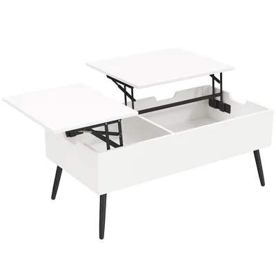 Produktbild von Couchtisch Höhenverstellbar Wohnzimmertisch mit Verstecktem Stauraum für Wohnzimmer, 50 x 100 cm, Weiß