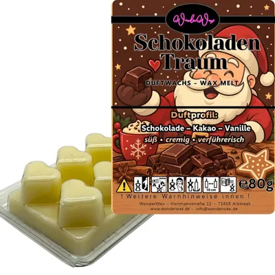 Produktbild von WonderWax Duftwachs Weihnachten Wax Melts für Duftlampe, 6 Herzen Duftmelt Wachsmelt Sojawachs Duftwachs Würfel für Raumdüfte, Wachs Duftöl Winter Indoor Schmelzen für Aromalampe Schokoladentraum