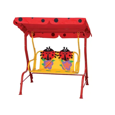 Image de Siena Garden Marie Balançoire pour enfants, balançoire hollywoodienne, toit en polyester avec motif de coccinelle