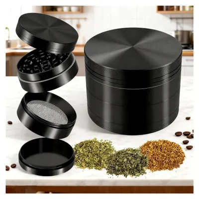 Produktbild von Grinder Metall Crusher Grinder Edelstahl Ø 4.9cm Pfeffermühlen 4-teilige Edelstahl Mühle Manueller Crusher von Pfeffer, Chili und Meersalz verwendet (Schwarz) - PyR1