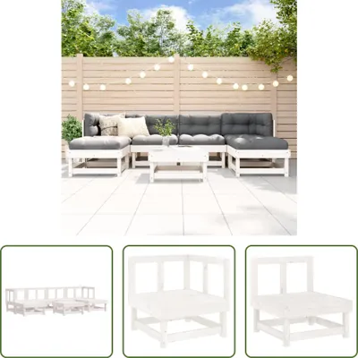 Produktbild von The Living Store 7-tlg. Garten-Lounge-Set Weiß Massivholz Kiefer