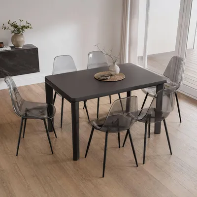 Produktbild von Satz mit 6 Stühlen Amstrong, PET-Sessel, ergonomischer Esszimmerstuhl, Besprechungssitz, 53 x 46 x 81 cm, Rauch