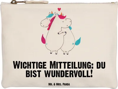 Produktbild von Mr. & Mrs. Panda Mäppchen Einhorn Mitteilung Grösse XL Große - Weiß - Geschenk, Valentinstag, Einhörner, Unicorn, Kosmetiktasche, Schlampermäppchen, Kulturbeutel, Pouch