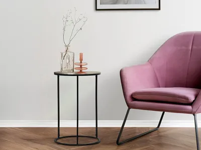 Produktbild von Couchtisch rund Schwarz Silber Ø 41cm Beistelltisch für Sofas Nachttisch am Bett