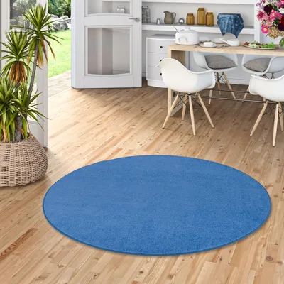Produktbild von Velours Teppich Joy Blau Rund, Größe:300 cm Rund