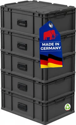 Immagine prodotto di SuperSparSet 5x Eurobox NextGen Portable  Germany | A x L x P 23,5 x 40 x 60 cm | 44 litri | Nero | Contenitore Euro, scatola da trasporto, contenitore da trasporto, contenitore impilabile