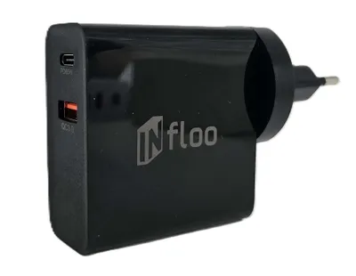 Produktbild von INfloo GaN Ladegerät 65W USB-C USB-A PD QC3.0 Schnellladegerät Netzteil
