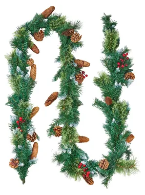 Immagine prodotto di Ghirlanda di Natale VEVOR, ghirlanda di abete artificiale da 2750 mm con luci fiabesche, decorazione natalizia con grappoli di bacche, aghi di pino, pigne, collezione natalizia realistica per caminetto e camino