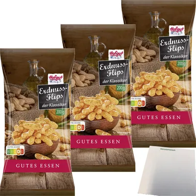 Produktbild von Hofgut Erdnussflips 3er Pack (3x200g Beutel) + usy Block