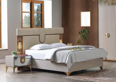 Produktbild von Luxus Schlafzimmer Set Bett + 2x Nachttische Holz Komplettes Modern Neu
