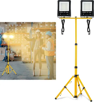 Obrázek produktu pro UISEBRT LED stavební reflektor 2*100W teplá bílá se stojanem LED reflektor pracovní světlo IP66 pro vnitřní venkovní staveniště