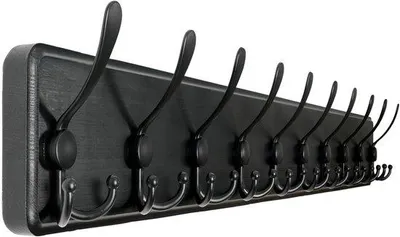 Obrázek produktu pro Černý dřevěný věšák, 98 cm, 10 háčků, montáž na zeď