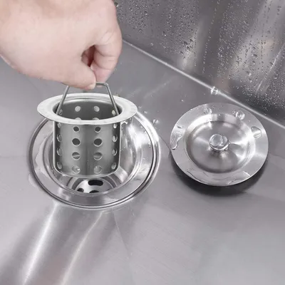 Produktbild von Edelstahl Spülbecken Abflusssieb mit Griff – Rundes Filtersieb für Küchenabfluss