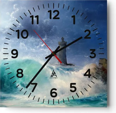 Produktbild von Wanduhr - Quadrat - Glasuhr - Leuchtturm Meer - 40x40cm - Schleichendes Uhrwerk - Lautlos - zum Aufhängen bereit - Dekoration Modern - Wanddekoration aus Glas - C4AC40x40-3576