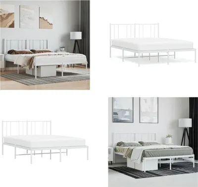 Produktbild von vidaXL Bettgestell mit Kopfteil Metall Weiß 160x200 cm - Bettgestell - Bettgestelle - Bettrahmen - Bett