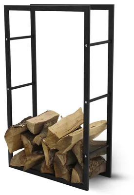 Produktbild von Muntel Kaminholzregal 60 x25x115cm, Metall, Brennholzregal, 2 Ablageebenen, Feuerholzregal, Stapelhilfe Innen und Aussen,Kaminholz, Schwarz