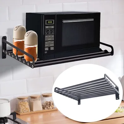 Image de Étagère murale Support Micro-ondes Cuisines 50CM Noir Aluminum Pour la plupart des fours à micro-ondes