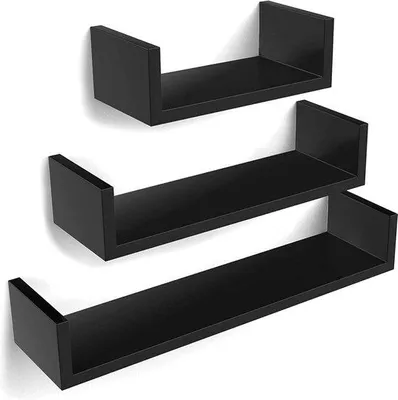 Productafbeelding van Famanu Wandplank met U-vorm en 3 zwevende planken - Zwart