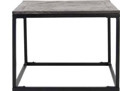 Obrázok produktu pre WOMO-DESIGN bočný štvorcový stolík, 60x60 cm, sivý, jedinečný, ručne vyrobený z masívneho dreva, mangové drevo, parketový vzhľad, čierny kovový rám