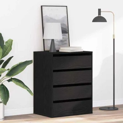 Immagine prodotto di Comò nero ed in legno di quercia, 4 cassetti. Armadio robusto, ideale per camera da letto, soggiorno o ufficio