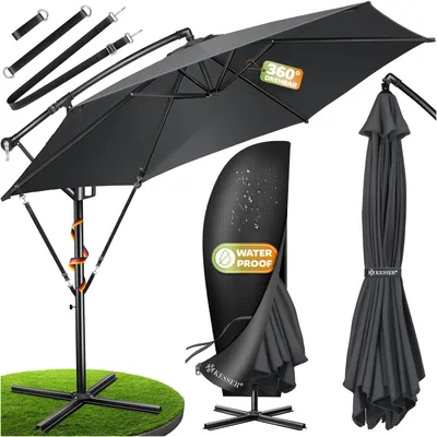 Produktbild von KESSER® Alu Ampelschirm Sonnenschirm + Abdeckung Ø300 cm / Ø350 cm mit Kurbelvorrichtung Kurbelschirm mit Ständer UV-Schutz Aluminium Wasserabweisende Bespannung - Schirm Gartenschirm Marktschirm