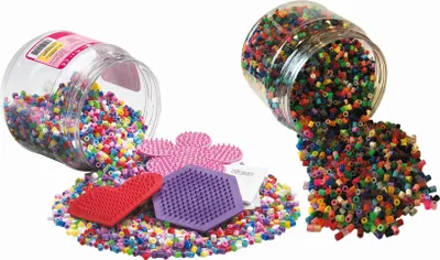Produktbild von Hama 2 Dosen mit 9.000 Midi-Bügelperlen, 3 Stiftplatten, Mix