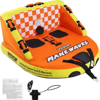 Productafbeelding van Sleepslang voor booten, Opblaasbare sleepslang voor 1-2 personen met zitplaatsen en rugleuning, sleepslang voor watersport met een draagvermogen van 340 pond, volledig van nylon, met EVA-handgrepen