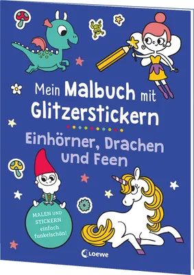 Produktbild von Mein Malbuch mit Glitzerstickern - Einhörner, Drachen und Feen