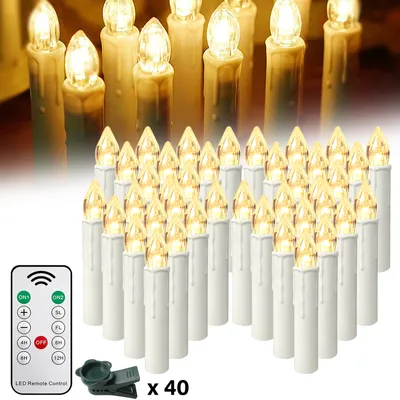 Obrázek produktu pro XMTECH 40x LED svíčky na vánoční stromek bezdrátové s časovačem dálkové ovládání blikání stmívatelné svíčky na vánoční stromek vánoční svíčky, teplá bílá