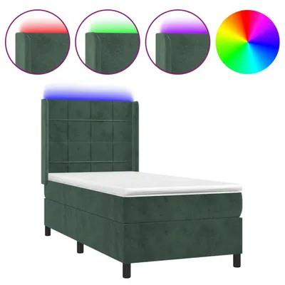 Obrázok produktu pre Posteľný rám boxsping matrac a LED tmavozelený 90x200 cm zamat