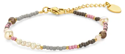 Produktbild von CO88 Collection 8CB-91297 Perlenarmband – Armband – Perlen – 2 mm – Perlen – 3,5 mm – 16,5+3 cm – Rosa – Grau – Goldfarben