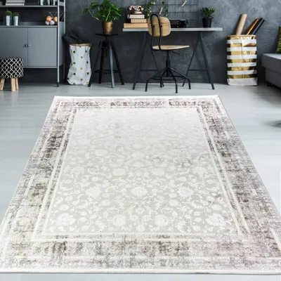 Obrázok produktu pre Vlnený koberec Béžový ornamentálny vzor Vintage ušľachtilý lesklý vzhľad pre spálňu obývaciu izbu veľkosť - 120 x 170 cm