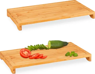 Produktbild von Relaxdays Schneidebrett Bambus, 2er Set, rutschfest, Saftrille, XXL Küchenbrett, HxBxT: 5 x 52 x 29 cm, Hackbrett, natur