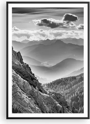 Produktbild von Gerahmtes Poster - Schwarzer Rahmen - Schwarzweiß Landschaft Berge - 70x100 cm - Wand Bild - Wanddeko - Wandbilder - Kunstposter - Wandposter - Bilderrahmen - Bilder - Kunstdruck - P2BPA70x100-4560