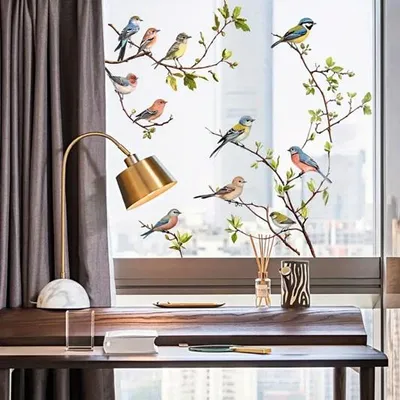 Produktbild von GKA XXL Fensterbild 10 Vögel auf 2 Ästen Fensterfolie Fensteraufkleber selbstklebend ablösbar wieder verwendbar Fenster Aufkleber Meise Vogel