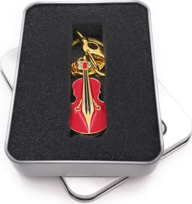 Produktbild von Onwomania Bass Musik Instrument Kontrabass gold rot USB Stick in Alu Geschenkbox 16 GB USB 2.0