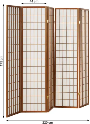Produktbild von Homestyle4u Paravent Raumteiler 5 teilig Holz Braun Tabak Reispapier Weiß Höhe 175 cm Indoor