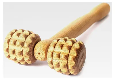 Produktbild von T-Form Massagegerät Massageroller mit Griff für Maderotherapie Gesichts- und Körpermassage aus Holz