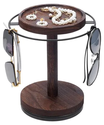 Imagen del producto de Organizador de gafas de sol, soporte giratorio de 360° con bandeja de madera