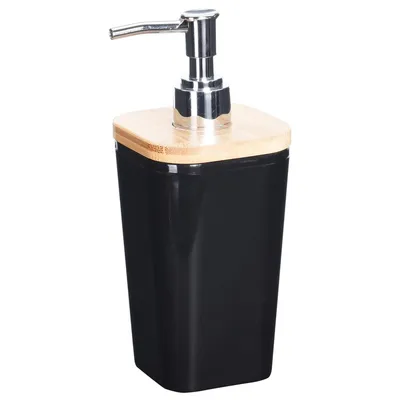 Produktbild von Bathroom Solutions Seifenspender aus Kunststoff Bambus schwarz/braun 17,5cm x 7,3cm x 7,3cm