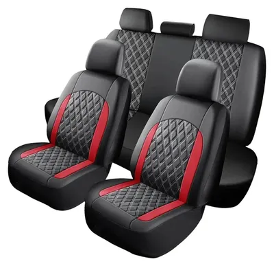 Image de Ensemble complet de housses de siège auto en simili cuir noir et rouge