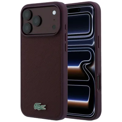 Produktbild von Lacoste Hülle iPhone 18 Pro MagSafe Petit Pique Hülle burgundy Logo Metall Krokodil