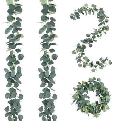 Produktbild von Künstliche Eukalyptus-Dekoration, 1,8 m lange Girlande mit 2 Blättern, geeignet als Hochzeitskulisse, für Partys, Gärten, Feste und als Tischdekoration zu Hause.